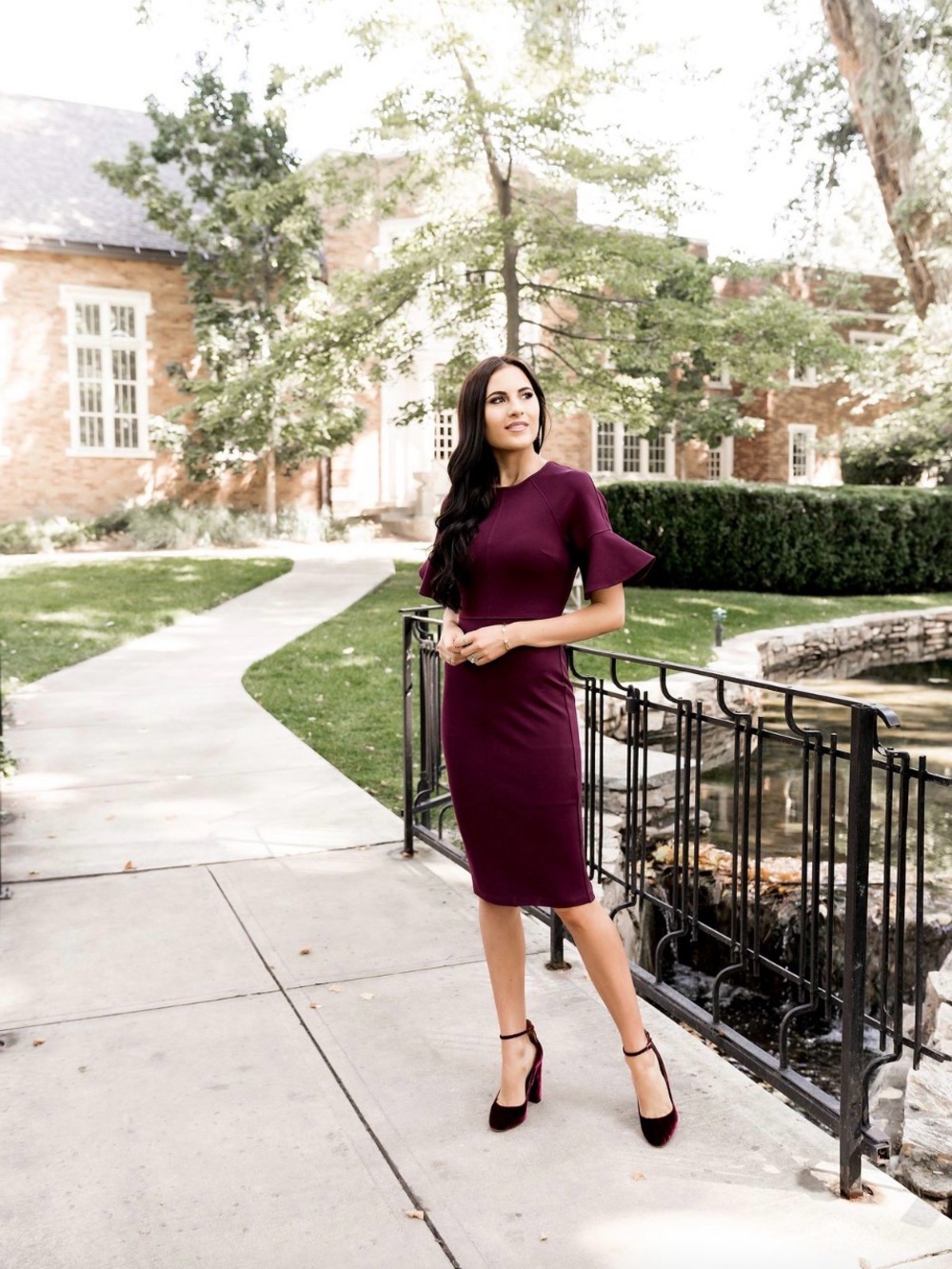 Rachel Parcell Women’s Burgundy Sheath Dress with Flounce Sleeves